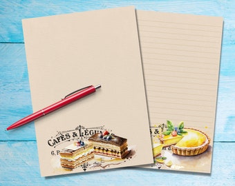 French Cakes A5 letter writing paper, Pen pal supplies, Stationery lined or unlined letter sheets, Cute notepaper with or without lines