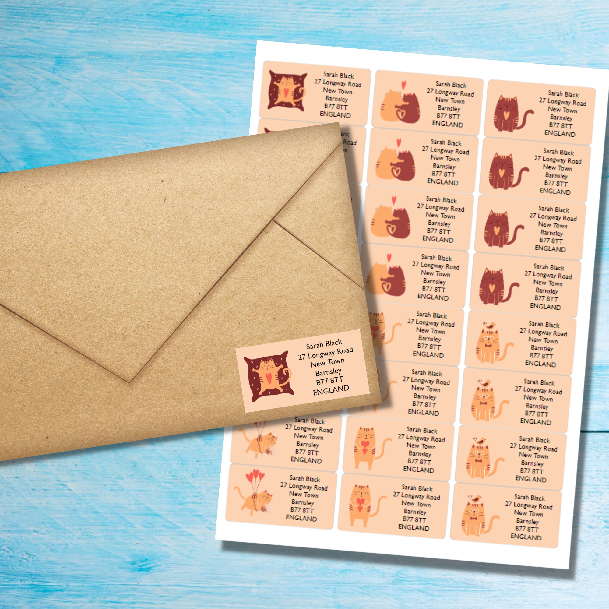 Cat Labels Paper Cats in Love Self Adhesive Return Address Labels, 24 Labels per Sheet ...