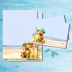 Set di cancelleria Teddy at the Beach formato A5, articoli per amici di penna, kit per posta ordinaria, fogli a righe/non a righe, buste e adesivi abbinati
