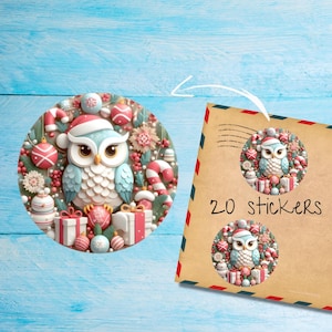 Paquete de pegatinas navideñas de búho, etiquetas de sobre redondas mate cortadas individualmente, sellos/pegatinas para álbumes de recortes/planificadores, lindos suministros para amigos por correspondencia