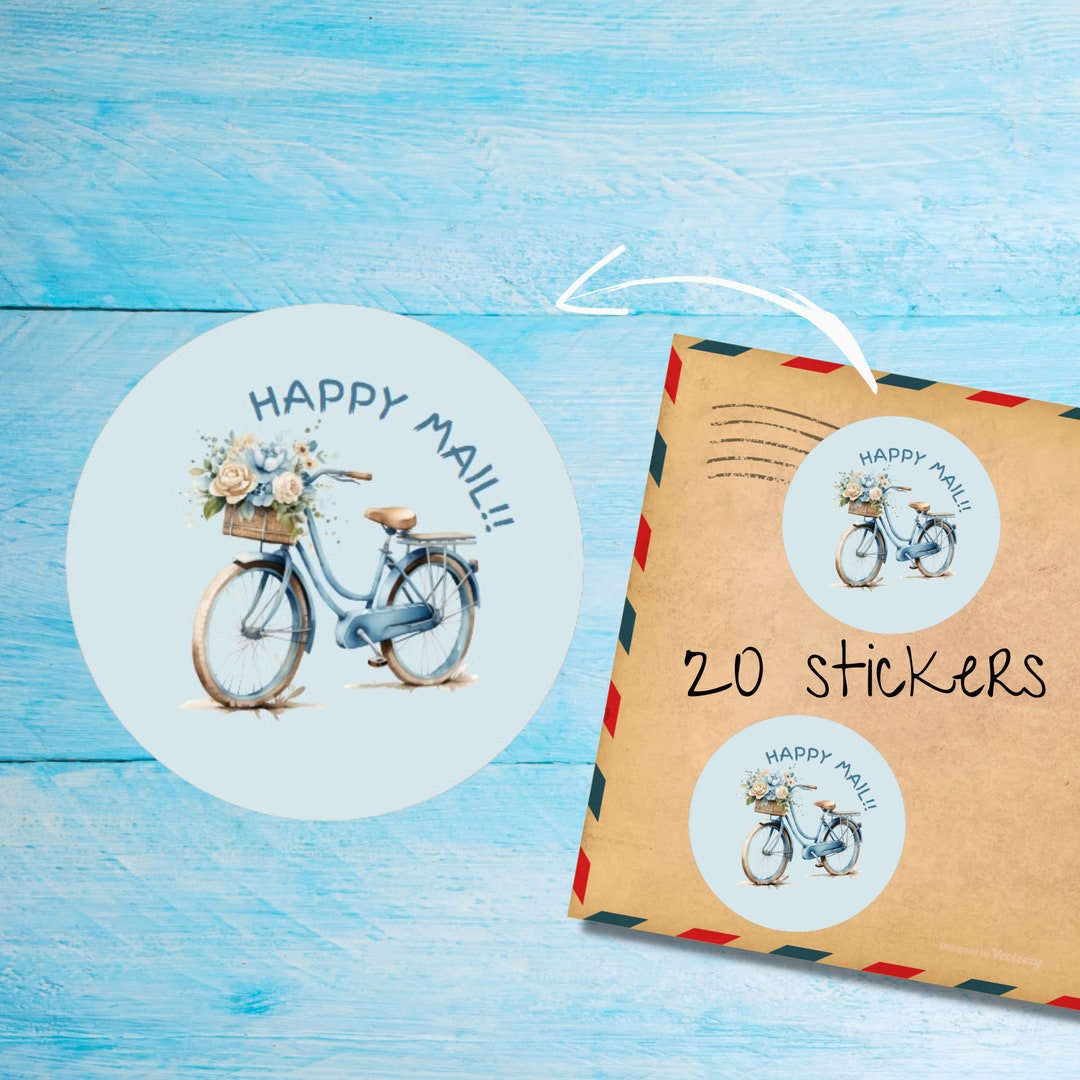 Blue Bicycle Stickers, Pack of 20 Individually Cut Round Matte, Cute ...