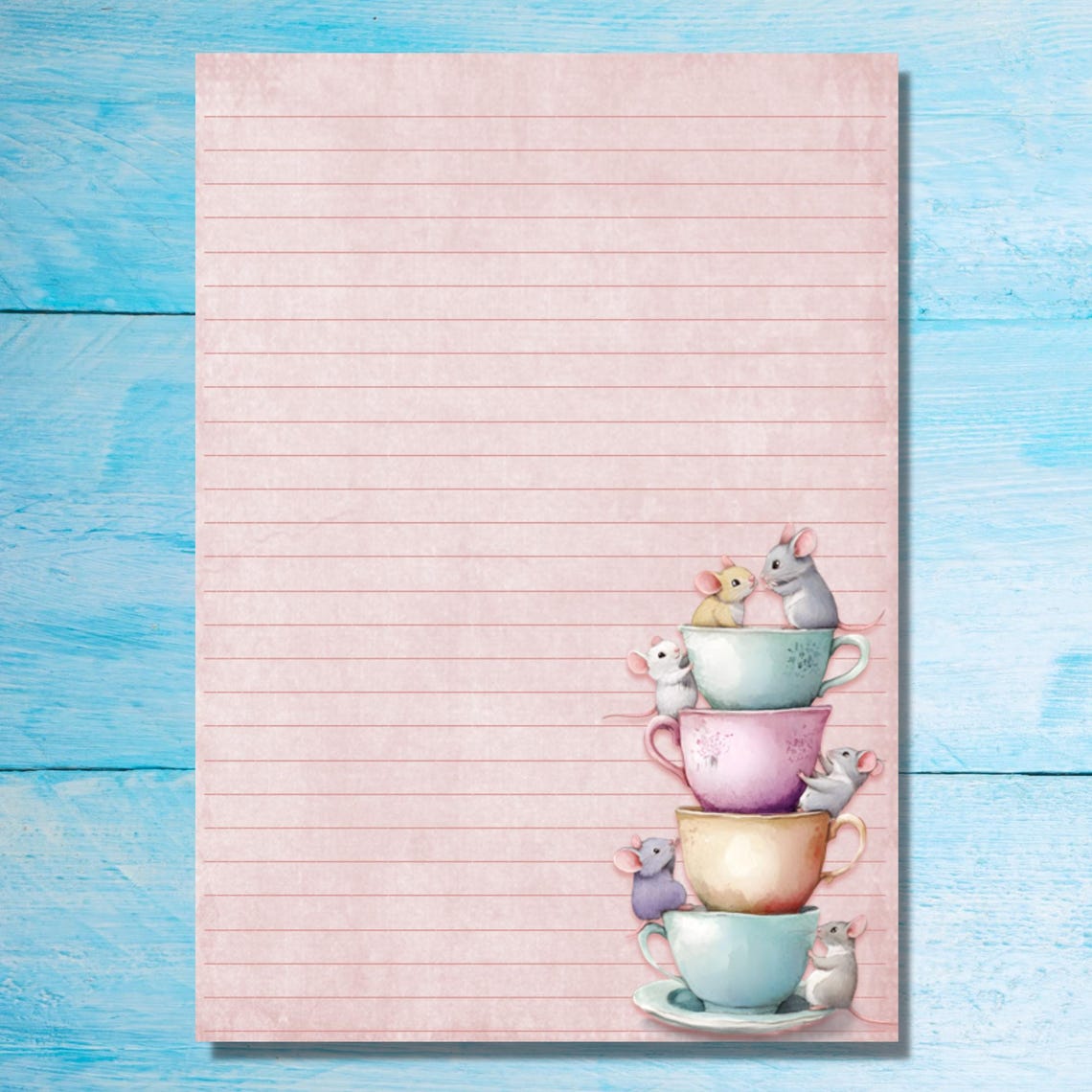 Teacup Mice Writing Paper, Cute A5 Pen Pal Supplies, Single Stationery ...