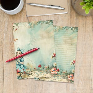 Tea with Alice A5-briefpapier, penvriendje briefpapier, gelinieerde of ongevoerde losse vellen, schattig briefpapier met/zonder lijnen