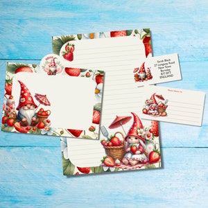 Kit de cartas de correo postal / caracol de Strawberry Picnic, papel de escritura A5, sobres, etiquetas de dirección, etiquetas PDT, pegatinas redondas de correo feliz