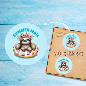 Confezione di adesivi Beach Sloth, graziose etichette postali rotonde opache e tagliate singolarmente, articoli per amici di penna per decorare buste