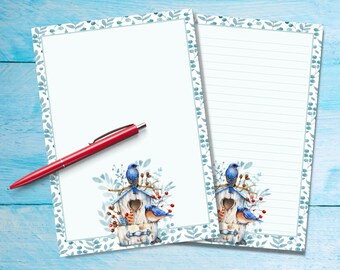 Bluebirds A5 letter writing paper, Pen pal supplies, Stationery lined or unlined single note sheets, Cute notepaper with or without lines