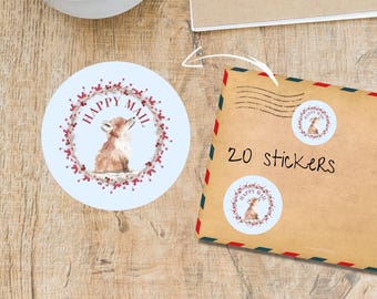 Pack d'autocollants d'hiver avec des bébés animaux, jolies étiquettes de courrier rondes mates, mignonnes, coupées individuellement, fournitures pour correspondance pour décorer les enveloppes