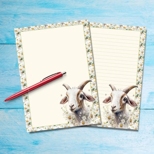 Papel para escribir cartas Daisy Goat A5, Linda papelería floral hojas de papel de notas forradas o sin forro, Suministros para amigos por correspondencia, Bloc de cartas de correo de caracol feliz