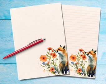 Joli papier à lettre Fox A5, fournitures de stylo, feuilles de lettre doublées ou non doublées de papeterie, papier à lettres mignon avec ou sans lignes