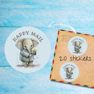 Paquete de pegatinas de elefantito, lindas etiquetas redondas mate para correo feliz cortadas individualmente, suministros para amigos por correspondencia para decorar sobres