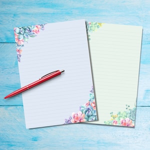 Succelents Corner Briefpapier van A5-formaat, Benodigdheden voor penvrienden, Briefpapier, gelinieerd of ongevoerd, Schattig briefpapier met/zonder lijnen