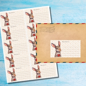 Etichette autoadesive Rabbit With Love, da consegnare a..., 10 etichette per foglio, adesivi rettangolari da 99,1 x 57,0 mm con angoli arrotondati