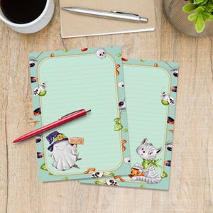 Spooky Friends stationery letter sheets, Penpal supplies, A5 writing paper pad, Cute fall notepaper with or without lines for correspondence