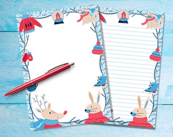 Winter Fun A5 letter writing paper, Pen pal supplies, Stationery lined or unlined single sheets, Cute bright notepaper with or without lines