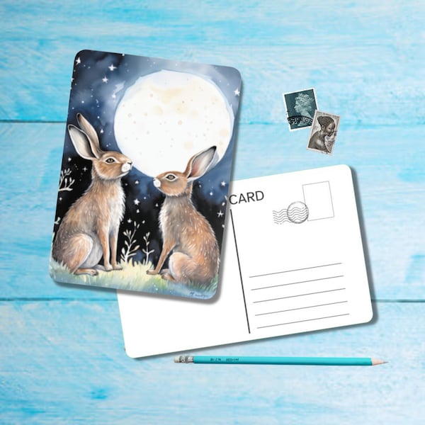 Winter Hare Postcard (no.1), A6 size postcard with rounded corners, beautiful winter postcrossing single postcard 14.8 cm x 10.5 cm