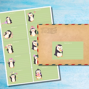 Pinguini in Primavera autoadesivi si prega di consegnare a.. etichette, 10 etichette per foglio, adesivi rettangolari 99,1 x 57,0 mm con angoli arrotondati