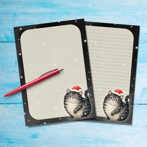 Starry Cat Xmas writing paper, Cute A5 Pen pal supplies, Single stationery letter writing note sheets, Notepaper with or without lines