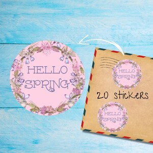 Autocollants couronne de printemps, lot de 20 ronds mats coupés individuellement, jolies étiquettes décoratives Happy Mail pour courrier postal, autocollants postaux correspondant