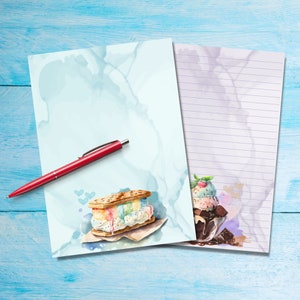 Helado Sundaes A5 papel para escribir cartas, Suministros para amigos por correspondencia, Papelería con líneas o sin líneas, Papel de carta lindo con o sin líneas