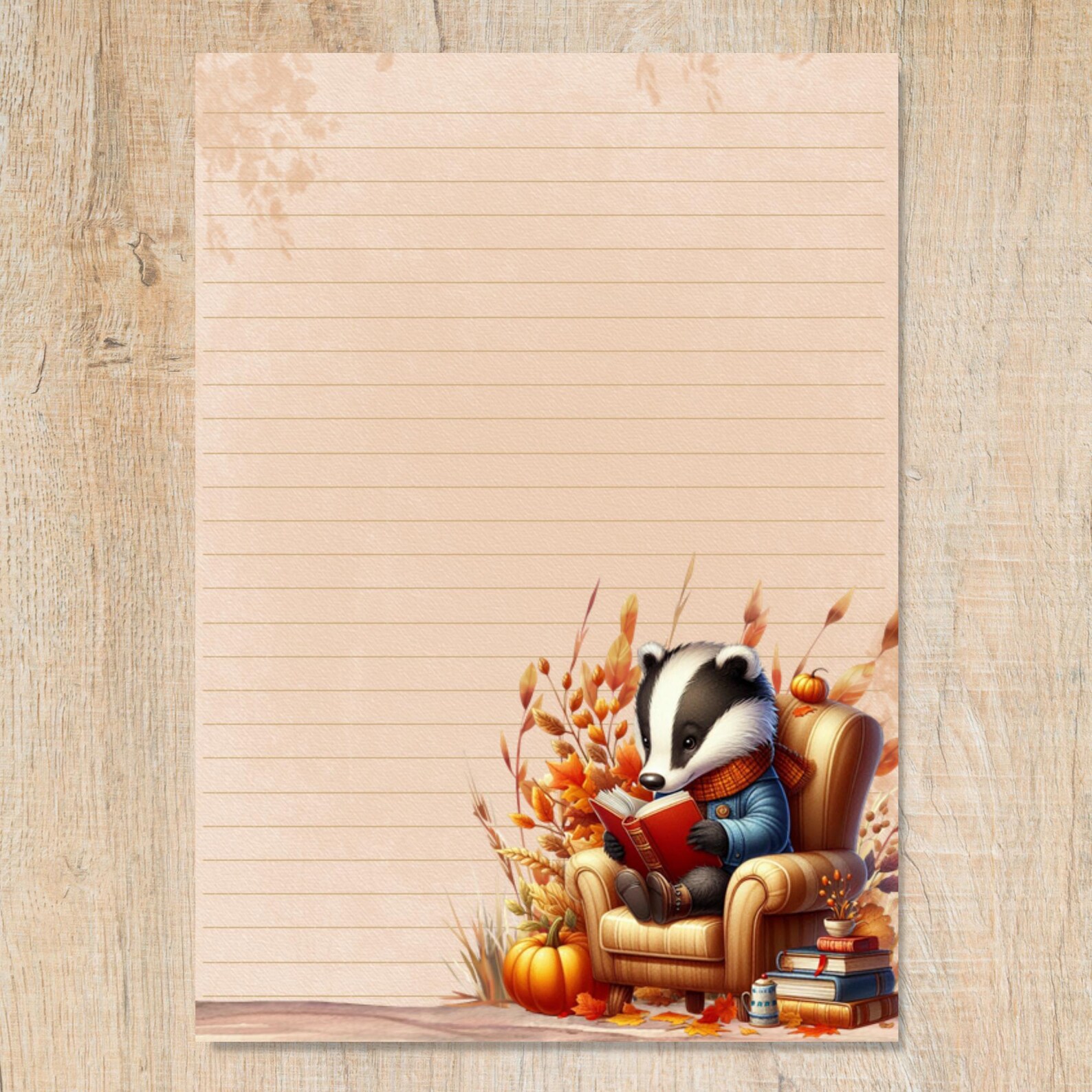 Cozy Badger A5 Letter Writing Paper, Penpal Stationery Supplies, Lined ...