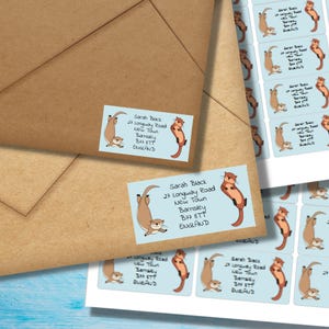 Etichette per l'indirizzo di ritorno Otters, 24 o 40 etichette autoadesive per foglio, adesivi rettangolari Pen Pal per buste di posta felice