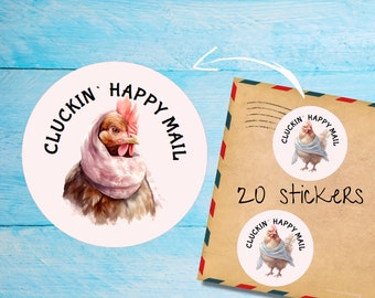 Paquete de pegatinas para correo Hens-Cluckin, lindas etiquetas para correo feliz redondas y mate cortadas individualmente, suministros para amigos por correspondencia para decorar sobres
