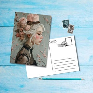 Filles au chapeau (n° 4), carte postale au format A6 avec coins arrondis, belle carte postale illustrée post-crossing 14,8 cm x 10,5 cm