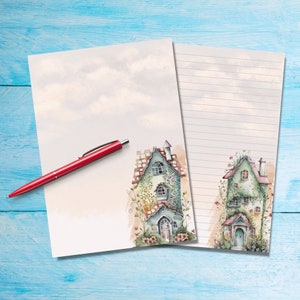 Papel para escrever cartas A5 da Tall Houses, Suprimentos para amigos por correspondência, Folhas de papel pautadas ou sem pauta, Papel de carta fofo com ou sem linhas