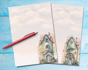 Tall Houses A5 letter writing paper, Pen pal supplies, Stationery lined or unlined letter sheets, Cute notepaper with or without lines