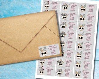 Darkness of Flowers self adhesive return address labels, 24 labels per sheet, 63.5 x 33.9 mm rectangular stickers with rounded corners