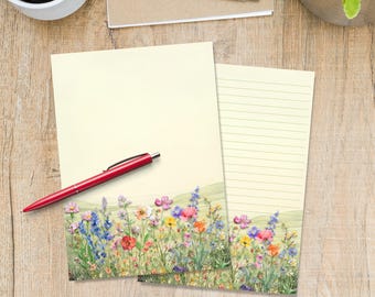 Through the Wildflowers writing paper, A5 Stationery letter sheets, Pen pal supplies, Snail mail notes