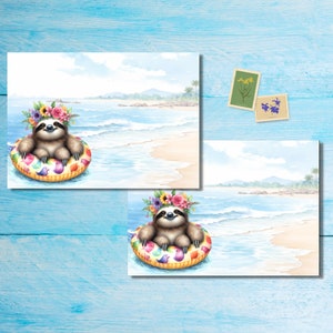 Buste Beach Sloth confezione da 5 o 10, buste Happy Mail per lettere di amici di penna, buste postali formato C6