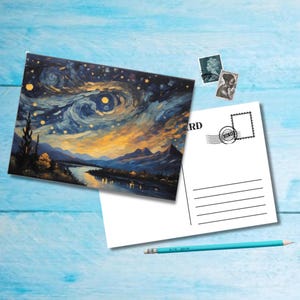 Starry Landscape (no.4), A6 size postcard with rounded corners, beautiful illustrated postcrossing single postcard 14.8 cm x 10.5 cm