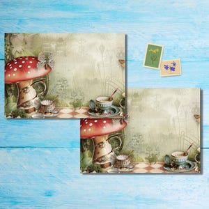 Whimsical Teaparty envelopes pack of 5 or 10, Happy mail envelopes for pen pals letters, C6 size postable decorated envelopes