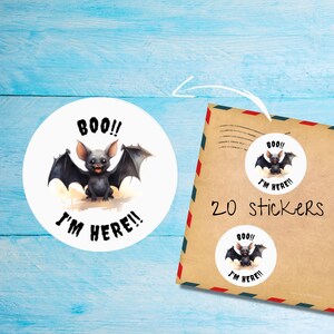 Boo!! Confezione di adesivi a forma di pipistrello, graziose etichette postali rotonde opache e tagliate singolarmente, articoli per amici di penna per decorare buste