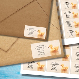 Etichette per indirizzo di ritorno "Yellow Duckling", 24 o 40 etichette autoadesive per foglio, adesivi rettangolari "Pen pal" per buste di posta allegra