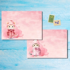 Paquete de 5 o 10 sobres Pink Winter Kittens, sobres de correo alegres para cartas de amigos por correspondencia, sobres de tamaño C6 para enviar por correo