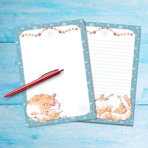 Papel para cartas tamaño A5 con diseño de gato navideño, lindas hojas de papel rayado o sin rayar para notas navideñas, suministros para amigos por correspondencia, relleno de calcetines