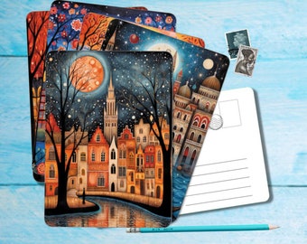 Set di 5 cartoline delle città del mondo, cartolina formato A6 con angoli arrotondati, bellissima cartolina singola illustrata postcrossing 14,8 cm x 10,5 cm