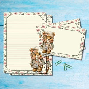 Juego de papelería con diseño de osito de peluche envuelto, papel para escribir cartas tamaño A5 con sobres a juego, kit de suministros para correo postal con amigos por correspondencia, hojas con o sin rayas