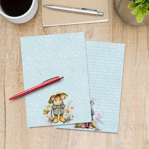 April Showers A5 letter writing paper, Pen pal supplies, Stationery lined or unlined letter sheets, Cute notepaper with or without lines