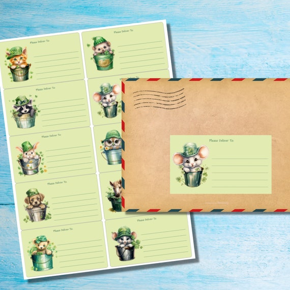 St Patrick Animals self adhesive please deliver to.. labels, 10 labels per sheet, 99.1 x 57.0 mm rectangular stickers with rounded corners