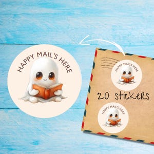Confezione di adesivi Bookish Ghosts, graziose etichette postali rotonde opache e tagliate singolarmente, articoli per amici di penna per decorare buste
