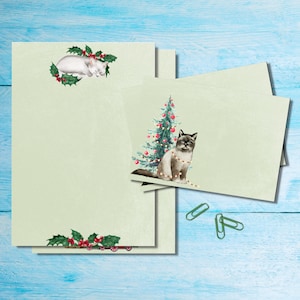 Juego de papelería para escribir cartas de gatos festivos (tamaño A5), kit de sobres a juego para correo postal, hojas de papel rayado o sin rayar