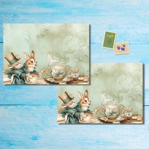 Paquete de 5 o 10 sobres para fiesta de té de conejos, sobres de correo alegres para cartas de amigos por correspondencia, sobres decorados con envío postal tamaño C6