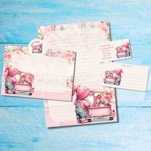 Rose Chic Gnome kit de cartas de correo postal/caracol a juego, papel de escritura A5, sobres, etiquetas de dirección, etiquetas PDT, pegatinas redondas de correo feliz