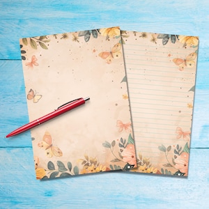Papel de carta com borda de borboleta, Suprimentos para amigos por correspondência, Folhas de papelaria A5 para escrever cartas, Papel de carta com ou sem linhas, Papel de carta fofo