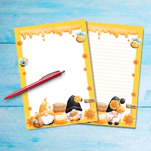 Honey Bee Gnome A5 papel para escribir cartas, suministros de penpal, lindos gonks kawaii hojas de notas de papelería separadas, papel de notas con o sin líneas