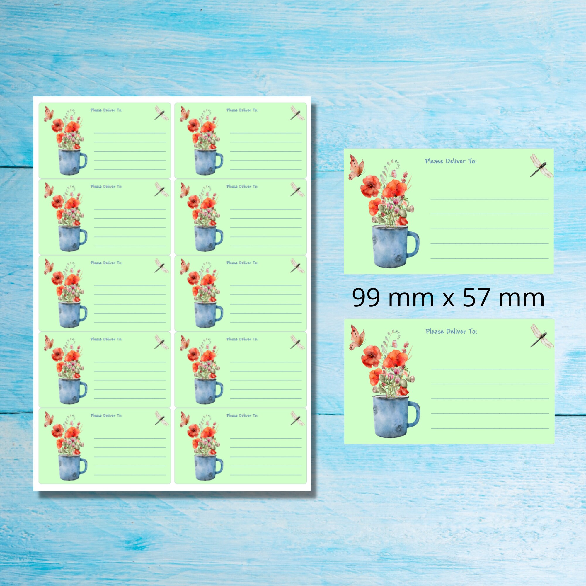 Cup Full of Poppies Self Adhesive Please Deliver To.. Labels, 10 Labels ...
