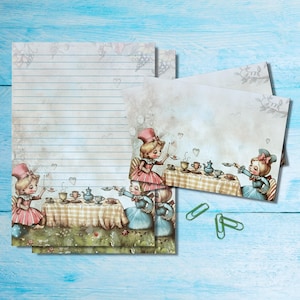Wonderland Tea Set di cancelleria per lettere in formato A5, Confezione di articoli per amici di penna carini, Kit per posta ordinaria con fogli A5 abbinati, buste e adesivi